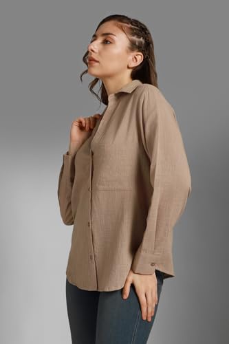 Image of High Star Women's Classic Oversized Spread Collar Long Sleeves Cotton Casual Shirt