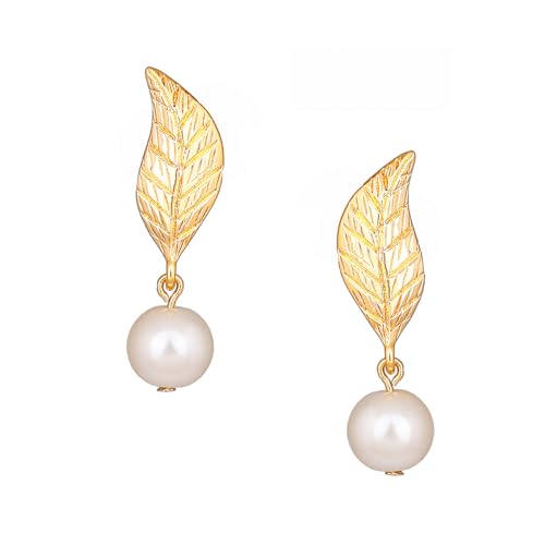 Estele Gold Tone Leaf Pearl Drop Earrings For Girls & Women (B08JJN2R5T) Amazon Price History, Amazon Price Tracker