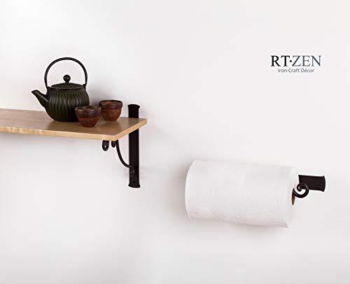 Wall Paper Towel Holder | Black Stylish Wrought Iron Hanger | Wall Mount Fancy Paper Dispenser | Rod Metal Durable & Sturdy | Handmade Crafted by RTZEN-Décor