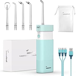 Water Flosser Dental-Portable Water Teeth Cleaner Pick for Braces Bridges Tooth Care, Oral Irrigator Telescopic Water Tank with 3 Modes, 5 Jet Tips, IPX8 Waterproof, for Home Travel, Blue