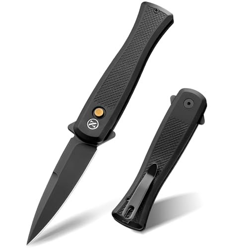 NedFoss MERMAID II Pocket Knife, 3.18" 14C28N Steel Small EDC Button Lock Knife with Aluminum Handle and Deep Pocket Clip, Perfect Folding Knife for Men Women (Black)