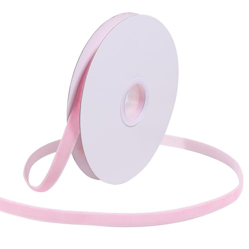 Loomesh Pink Velvet Ribbon for Gift Wrapping 3/8 inch Single Face Thin Fabric Vintage Velvet Ribbon for Crafts Hair Wedding Wreath Christmas Tree Decorations 10 Yards