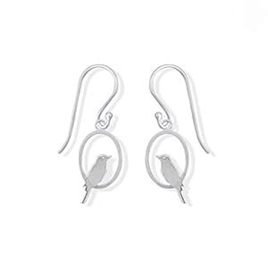 Boma Jewelry Sterling Silver Bird On A Perch Oval Dangle Earrings