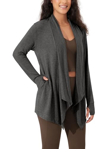 Image of ODODOS Women's Drape Open Front Cardigans Cozy Soft Long Sleeve Casual Wrap Outerwear with Pockets Thumb Hole