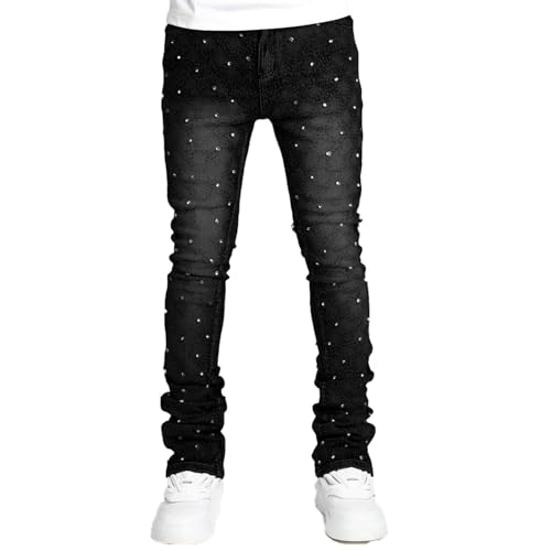 Men's Slim Fit Skinny Stacked Rhinestone Jeans Stretch Fit Stylish Streetwear Causal Y2K Denim Pants