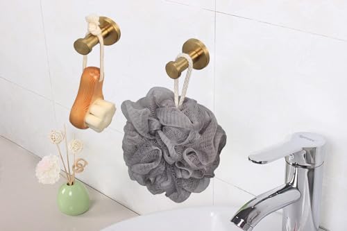 Vanloory Bathroom Towel Hooks, 10 Pack Round Coat Hooks, Sturdy Wall Mounted Robe Hook, SUS 304 Stainless Steel Heavy Duty Clothes Hanger, Wall Towel Hooks for Bathroom Bedroom Kitchen(2 in, Gold) by Vanloory - Image 3