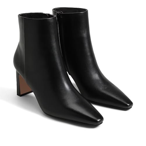 Cossansan Black Ankle Boots for Women Point Toe Fall Boots Chunky Block Heeled Boots Fashion Dress Booties Size 9