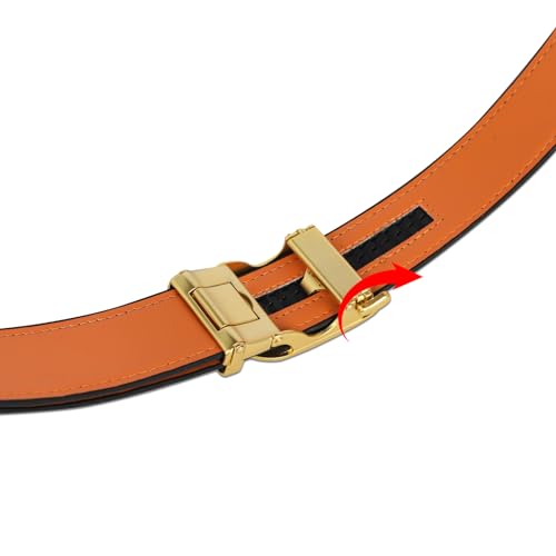 Image of Aurolran Men&Womens Leather Dress Belt Business Automatic Buckle Belt Color-Black Silver Gold