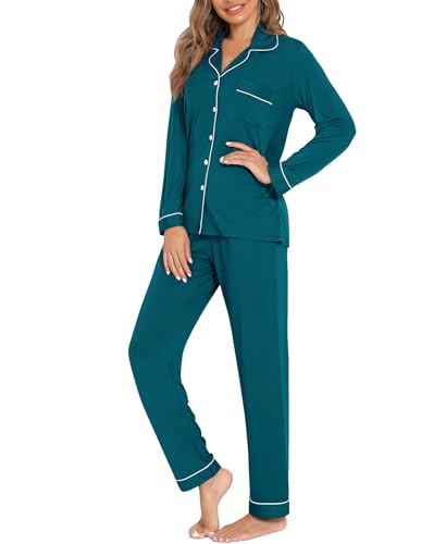 Image of Women's Pajama Sets Long Sleeve Sleepwear Button Up Shirt With Pajama Pants Soft Pjs Lounge Sets