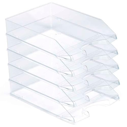 ACAN Tradineur - Pack de 5 bandejas de Oficina apilables, plástico, Organizador Documentos A4, revistas, folletos, sobremesa, Escritorio, Fabricado en España (Transparente - 35 x 25,5 x 6,5 cm)