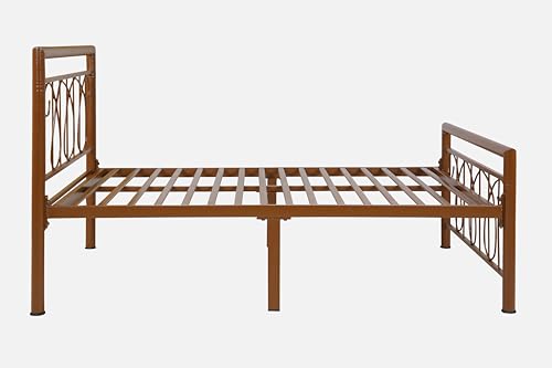 Image of Kovu Metal Single Size Bed Without Storage | Wrought Iron Single Bed with Headboard & Footboard| Sturdy Powder Coated Platform Cot for Bedroom, Living Room, (Kovu Brown)