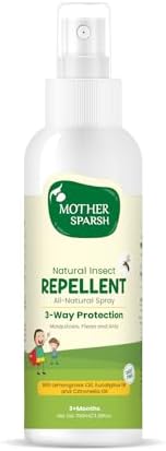 Mother Sparsh Natural Insect Repellent Spray For Babies | With Citronella, Eucalyptus & Lemongrass Oil | 100% Protection from Mosquitoes, Fleas and Ants- 100ml