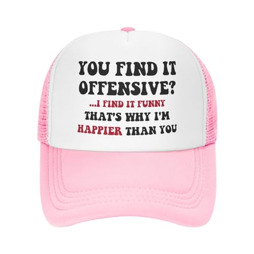 Image of You Find It Offensive? I Find It Funny Trucker Hats for Women Pink Men Funny Slogan Pink Hats for Men