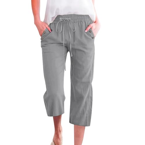 Pantalon 7/8 en lin mélangé femme fluide ample et léger pantalon loisirs uni