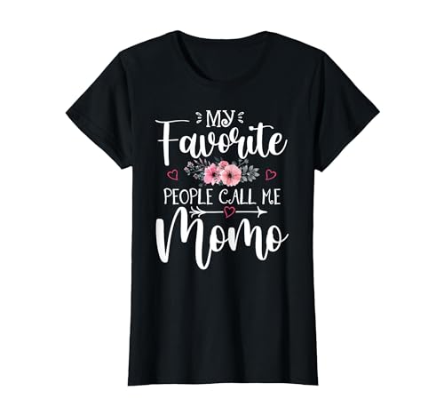 My Favorite People Call Me Momo Funny Floral Mother's Day T-Shirt, Women, Black, Large