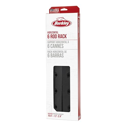 Image of Berkley Horizontal Fishing Rod Rack, Stores 6 Rods, Black, Soft Foam Grip Pads Protect Rod Finishes, Durable Construction, Easy to Mount with Common Tools