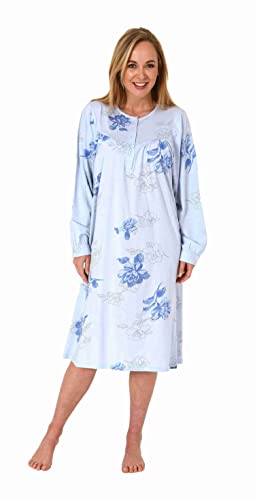 NORMANN-Wäschefabrik Elegantes frauliches Damen Nachthemd,105 cm Länge, Knopfleiste am Hals - 202 210 90 600, Farbe:hellblau, Größe:52-54