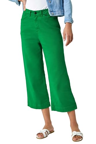 Roman Originials Denim Culottes for Women UK Ladies Cotton Cropped Trouser Wide Leg Jean Stretch Pants Capri 3/4 Length Three Quarter Summer Loose Casual Spring - Green - Size 10