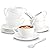 Foraineam Espresso Cups with Saucers and Spoons, 6 oz White Tea Cup Set, Porcelain Coffee Cup and Saucer Set with Stainless Steel Spoon for Specialty Coffee Drinks, Latte, Cafe Mocha and Tea, Set of 6