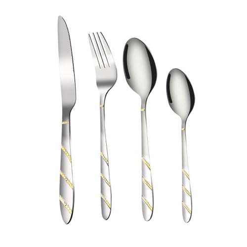 El Juego de Cubiertos Incluye un Juego de Utensilios para Servir para anfitrionas, un Juego de Cubiertos de Acero con Detalles Dorados y Lunares, un Juego de Cubiertos Moderno y CU