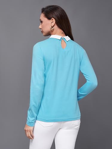 Image of Miss Chase Women's Round Neck Half Sleeves Cotton Lace and Pearl Detailing