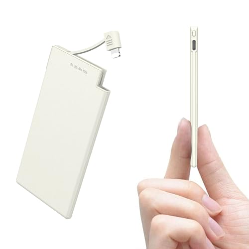 Auskang モバイルバッテリー 軽量 iPhone 14/13/12/iPhone SE第3世代対応 スマホ充電器 薄型 Lightningケーブル内蔵 MFi認証品 6.8mm 5000mAh 小型 通勤 災害 出張 アウトドア用 防災グッズ PSE認証済 乳白色