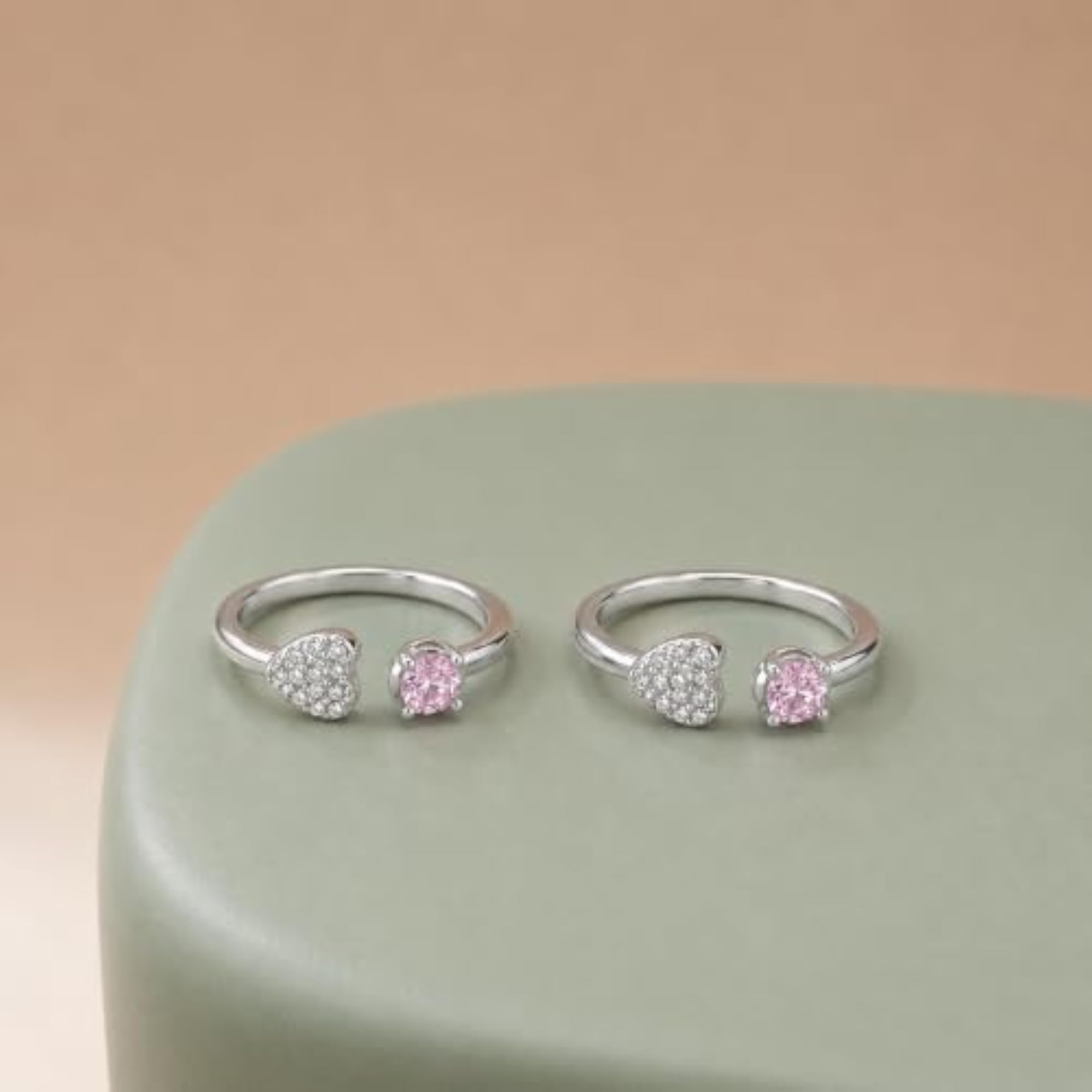 Women's 925 Sterling Silver Pink Heart Adjustable Toe Ring