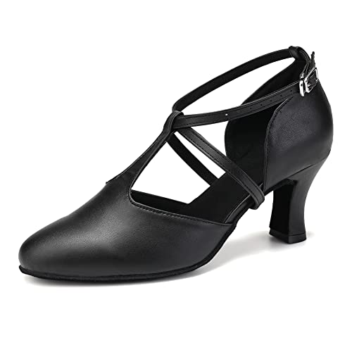 YCALCP Damen Latin Tanzschuhe Salsa Tango Charakter Walzer Soziale Ballsaal Tanzschuhe,272-Schwarz-6CM,41 EU