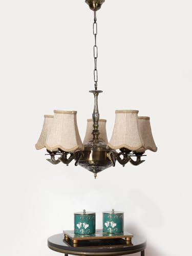 Image of Devansh 05 Lights Beige Vintage Shade with Antique Golden Chandelier -N