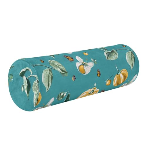 KLL - Cervical Bolster Pillow, Fresh Cape Gooseberry Fruit Teal Insert Round Pillows Memory Foam with Cover Knees Support for Outdoor