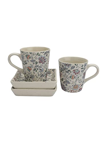 Image of Miah Decor Ceramic Coffee Mugs Set with Serving Platter, Handmade Stoneware