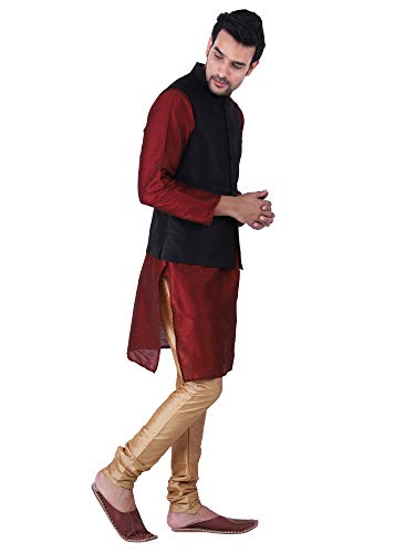 Image of Sadree Silk Men's Kurta Pajama Waistcoat or Nehru Jacket Set