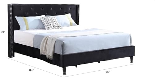 Image of Wooden Modern Upholstered Queen Size Bed for Bedroom | Wooden Double Bed Without Storage | Platform Cot Upholstered Bed with Upholstery Fabric | Engineered Wood | 6.5 x 5 Ft | Black Chosen