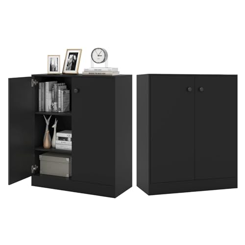 KOMFOTTEU Buffet avec 2 Portes, Meuble Bas de Cuisine, 3 Niveaux, Armoire de Rangement avec Dispositifs Anti-basculement, pour Salon, Salle à Manger, Chambre, Entrée,...