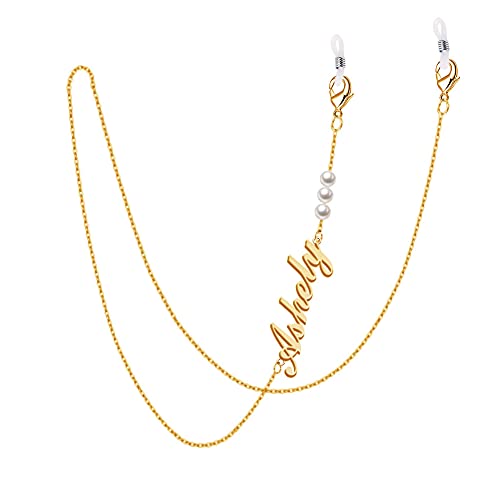DayOfShe Personalized Glasses Chain with Name 18K Real Gold Plated Mask Eyeglasses Chain 24 Inches Gifts for Women