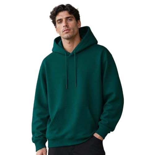 Image of NOBERO Oversized Solid Hooded Sweatshirt for Men | Oversized Hoodie for Men | Hooded Pullover | Cotton Rich Printed Hoodie 280 GSM Fleece