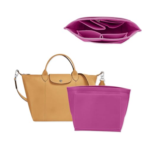 Chispee Felt Purse Organizer Insert Luxury Handbag Organizers for Longchamp Organizer Insert Divider Pocket & Zipper Inner Bag Liner fit Medium, Rose Pink