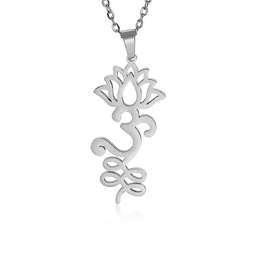 VASSAGO - VASSAGO Collier bouddhiste en forme de lotus pour femme avec pendentif en forme de fleur en acier inoxydable symbole unalome amulette religieuse, One Size, Acier inoxydable, Pas de gemme