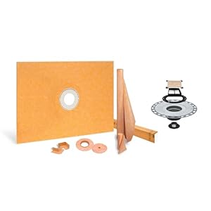 All-in-one Shower Kit: 36×48 Center Shower Pan (Tray), 2 inch PVC flange and 4 Inch Shower Drain Cover in Tileable Design with Tileable Finish (KD4GRKECS Grate)