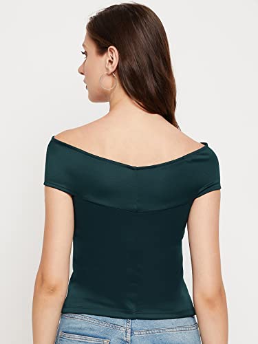 Image of LE BOURGEOIS Women Solid Slim Fit Western Off-Shoulder Short Sleeve Crop Top