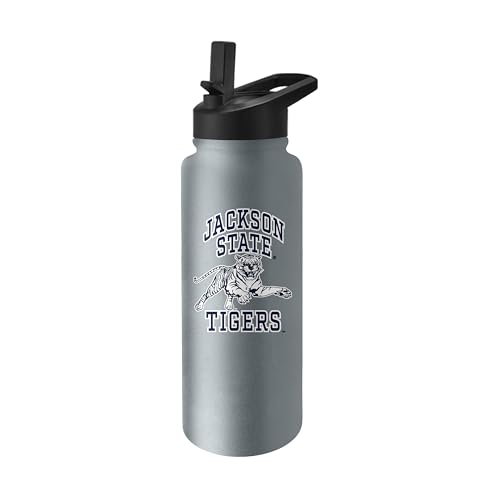 Image of Logo Brands NCAA Jackson State Tigers Athletic 34 oz Stainless Steel Quencher Bottle - Double-Wall Insulated, No-Spill Lid, Easy Carry Handle - Keeps Drinks Cold For Hours