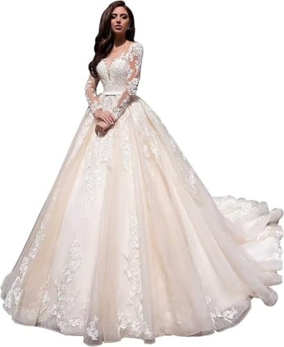Dexinyuan Illusion Long Sleeve Wedding Dresses for Bride 2025 Lace Mermaid Beach Bridal Gowns Satin Boho Bridal Dresses