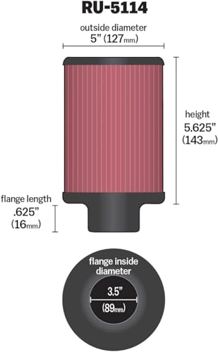 Image of K&N High-Flow Original Lifetime Universal Clamp-On Air Filter: High Performance, Premium, Washable: Flange Diameter: 3 In, Filter Height: 3 In, Flange Length: 0.625 In, Shape: Round, RU-2420