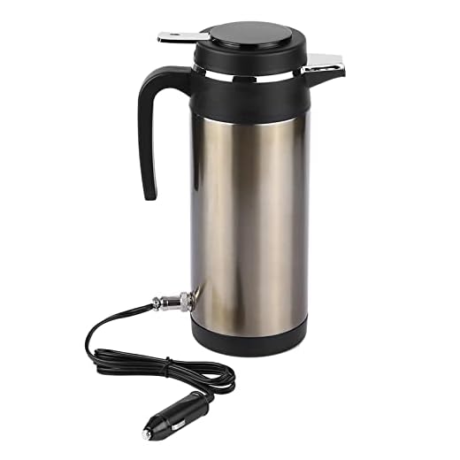 Qiilu Hervidor eléctrico,1200ML 12V / 24V Acero inoxidable Hervidor eléctrico en el automóvil, Termos de viaje Calefacción Botella de agua