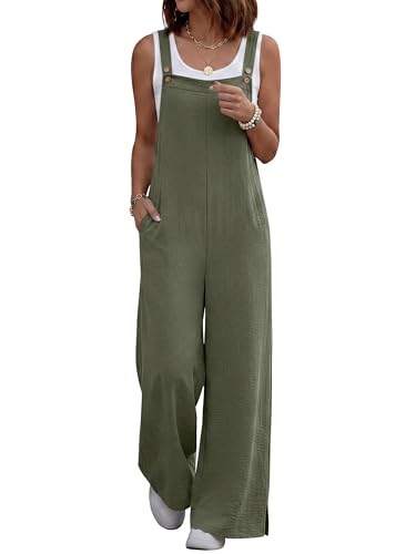 ANRABESS Overalls for Women 2026 Summer Casual Loose One Piece Outfits Baggy Wide Leg Jumpers Lightweight Comfy Rompers Army Green Medium