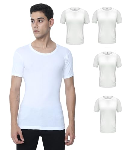 Oscar Jeans Mens Fine Cotton Vest Sleeved White (Pack of 4) (UAE/KSA Alpha XXL Regular Regular White)