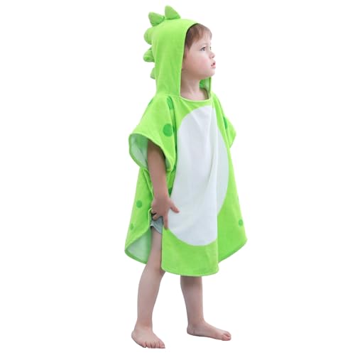 Image of LOLANTA Baby Boys Dinosaur Hooded Bath Towels, Toddlers Kid's Beach Towel Pool Poncho Swim Terry Cloth Cover-Ups 100% Cotton (Green#B, 1-3T)