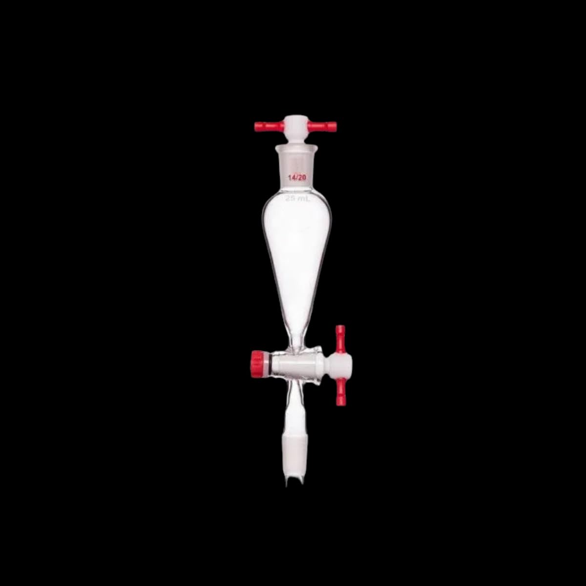 Embudo de separación cónico de vidrio de borosilicato con juntas 14/20 y llave de paso de PTFE - Capacidad de 10 ml a 250 ml (1 unidad)(25ml)