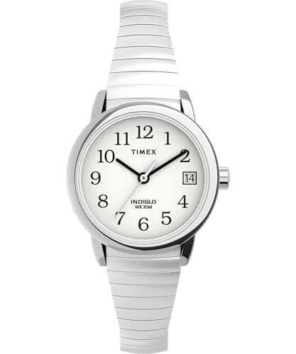 Timex Women's Easy Reader 25mm Watch – Silver-Tone Case White Dial with Tapered Expansion Band