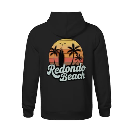 Kids Retro Redondo Beach Surfing Beach Lovers Boys Girls Lightweight Kangaroo Pocket Hoodies3